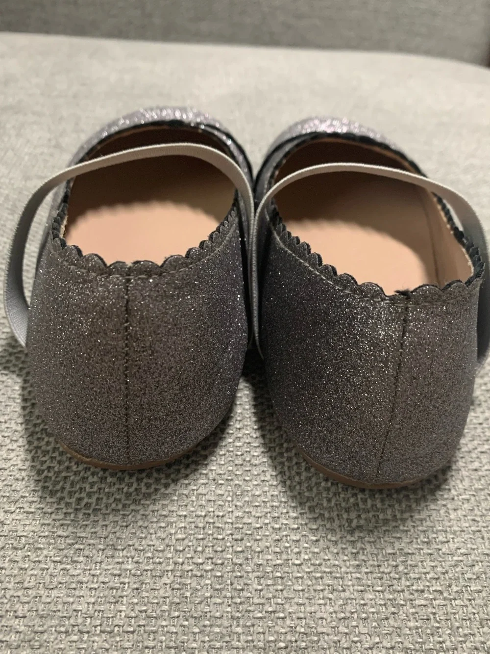 Glitter Mary Jane Flats with Elastic Strap - Gray